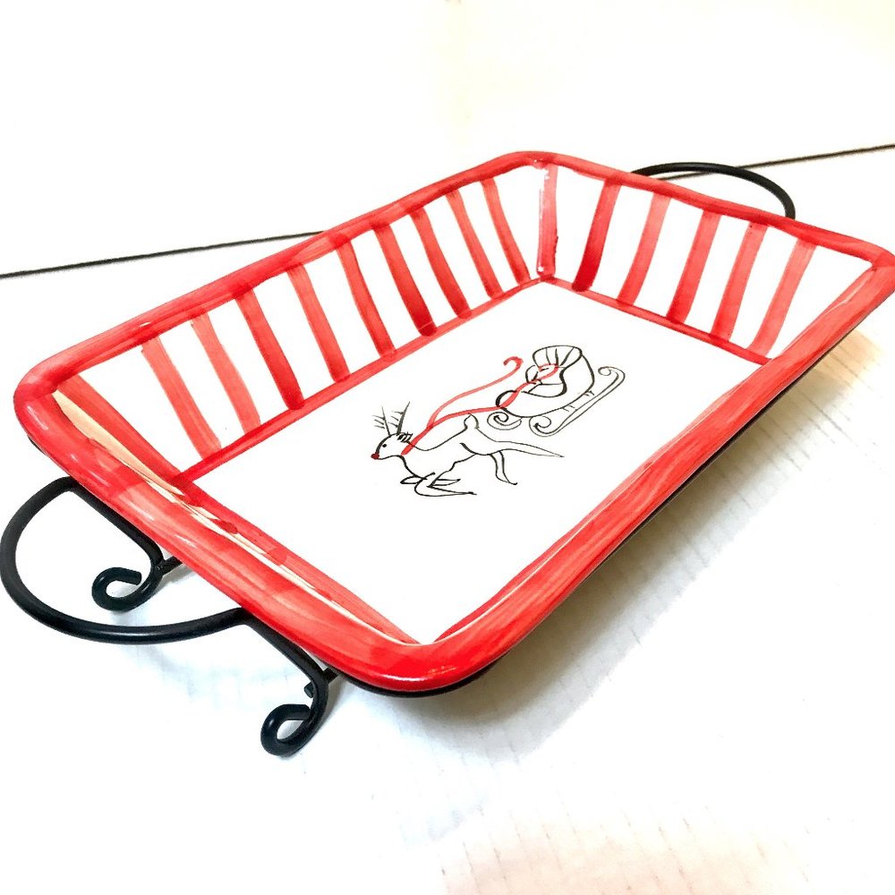 Pai Holiday Ceramic Serving Dish with Metal Stand